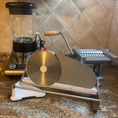 Various Kitchen Appliances-Cuisinart Blender, Meat Slicer, Vintage Italian Pasta Maker