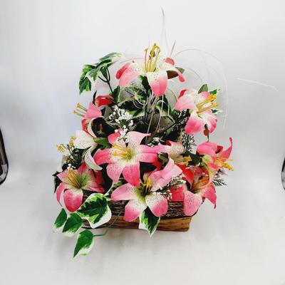 VINTAGE ARTIFICIAL LILIES IN A BASKET