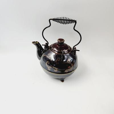 VINTAGE FRED ROBERTS CO DARK BROWN & FAUX GOLD LINED TEA POT