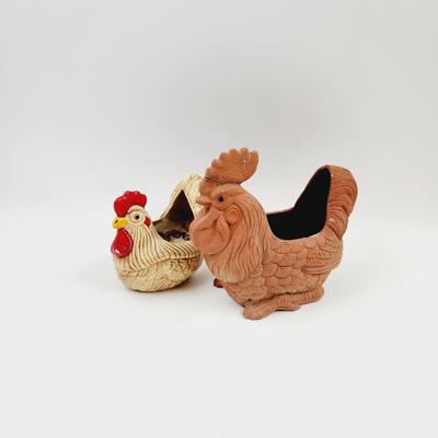 COCK & HIS CHICKEN VINTAGE PLANTERS