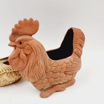 COCK & HIS CHICKEN VINTAGE PLANTERS