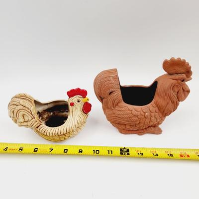 COCK & HIS CHICKEN VINTAGE PLANTERS