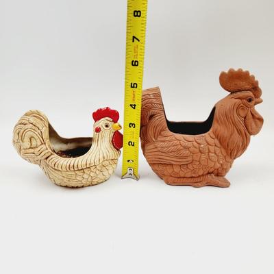 COCK & HIS CHICKEN VINTAGE PLANTERS