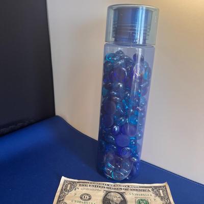 GROUP OF BLUE GLASS MARBLES, DISCS