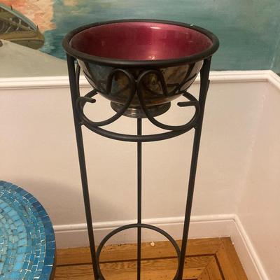 Mosaic Bistro Table and Metal Plant Stand