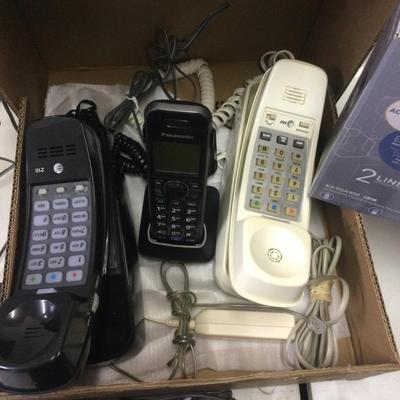 633 Panasonic Two Line Cordless Phone & Two Vintage Pushbutton Wall Phones