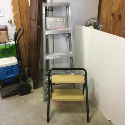682 Keller 4' Aluminum Ladder witih Vintage 2 Step Metal Stool