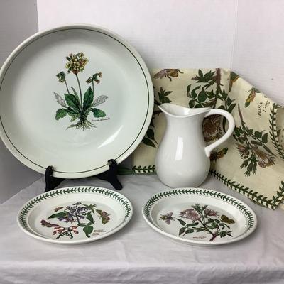 735  Portmeirion and Italian  Botanical Pottery Dishes and Apron
