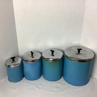 708 Vintage Mid Century Tin Canisters with Lids Set