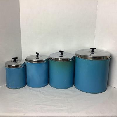 708 Vintage Mid Century Tin Canisters with Lids Set