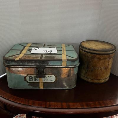 709 Vintage Tin Bread Box & Flour Canister