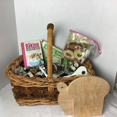 711 Large Basket of Vintage, Copper Cookie Cutters and Baking Books and Accesssories