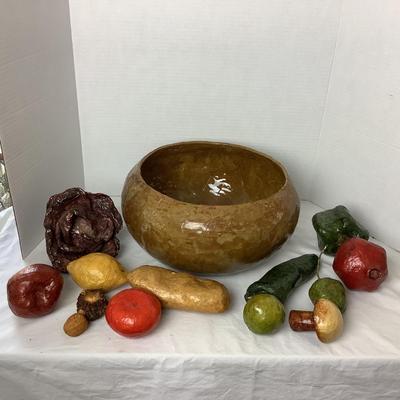 712 Artisan made Ceramic Bowl with Paper Mache Fruit