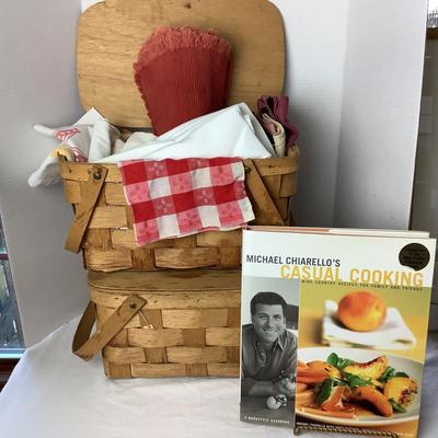 722 Pair of Vintage Picnic Baskets with Signed Michael Chiarello's Casual Cooking Book