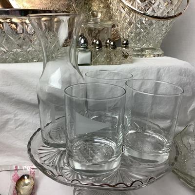 725 Vintage Press Glass Bowls, and Ice Bucket/SP Tray