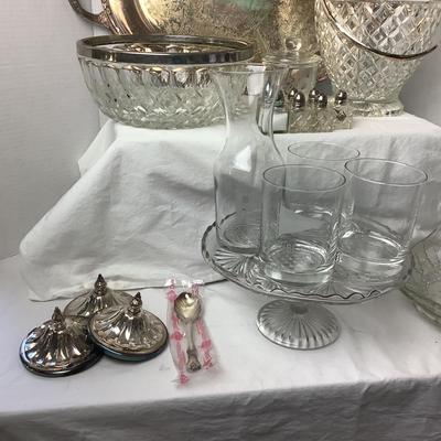 725 Vintage Press Glass Bowls, and Ice Bucket/SP Tray