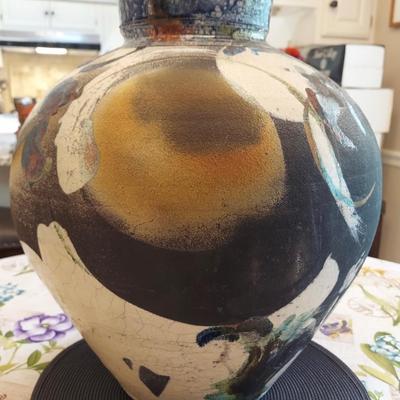 Jim Romberg Raku pottery vase..