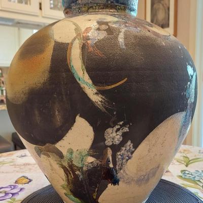 Jim Romberg Raku pottery vase..