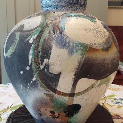 Jim Romberg Raku pottery vase..