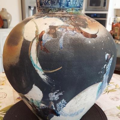 Jim Romberg Raku pottery vase..