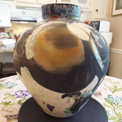 Jim Romberg Raku pottery vase..