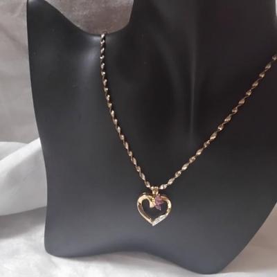Ross Simons Ruby and Diamond Accent Gold Vermeil Heart on 18" Vintage Italian Chain