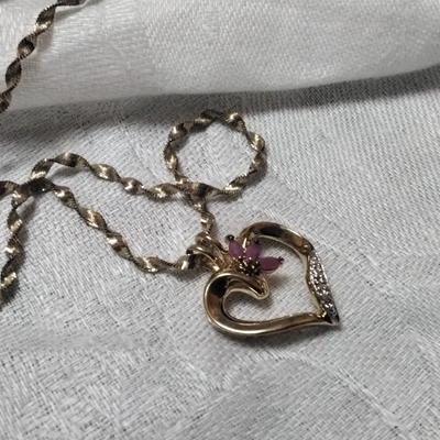 Ross Simons Ruby and Diamond Accent Gold Vermeil Heart on 18" Vintage Italian Chain