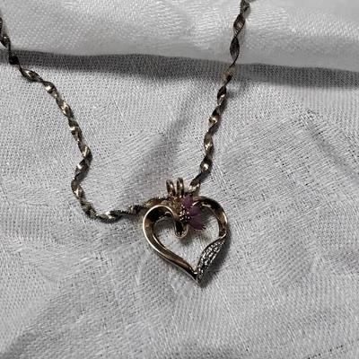 Ross Simons Ruby and Diamond Accent Gold Vermeil Heart on 18" Vintage Italian Chain