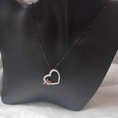 Gorgeous Ross Simons Ruby and Diamond Heart on Unique Black 925 Italian Necklace
