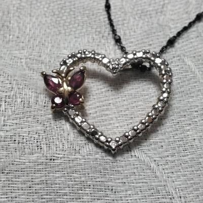 Gorgeous Ross Simons Ruby and Diamond Heart on Unique Black 925 Italian Necklace