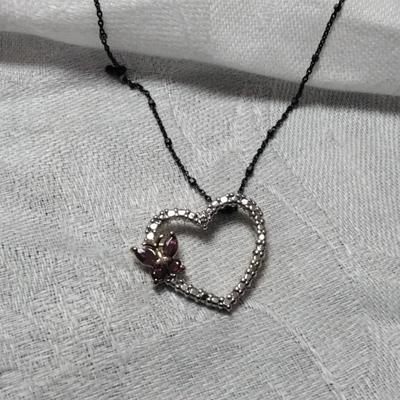 Gorgeous Ross Simons Ruby and Diamond Heart on Unique Black 925 Italian Necklace