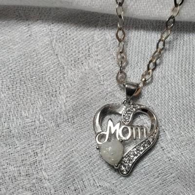 Unique Opal and Diamond Mom on 18" Italian 925 Necklace