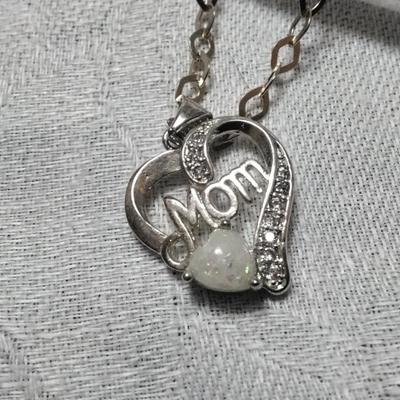 Unique Opal and Diamond Mom on 18" Italian 925 Necklace