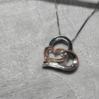 10k Rose Gold With Black and White Diamonds Set in 925 18" Necklace