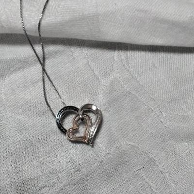 10k Rose Gold With Black and White Diamonds Set in 925 18" Necklace