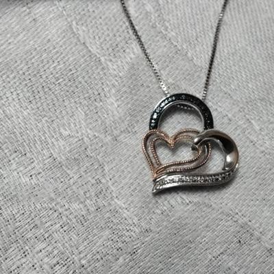 10k Rose Gold With Black and White Diamonds Set in 925 18" Necklace