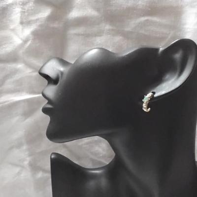 Gorgeous Ross Simons Jade and Diamond 925 Earrings