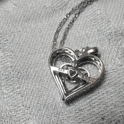 925 16" GOC Heart With Floating Diamonds In Middle