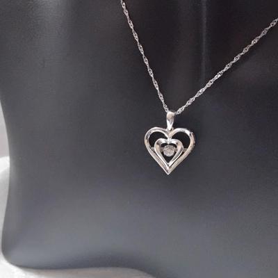 925 16" GOC Heart With Floating Diamonds In Middle