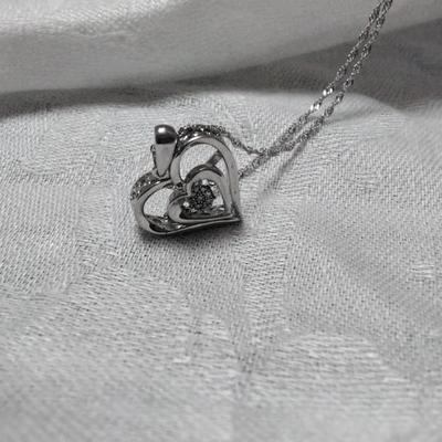 925 16" GOC Heart With Floating Diamonds In Middle