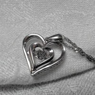 925 16" GOC Heart With Floating Diamonds In Middle