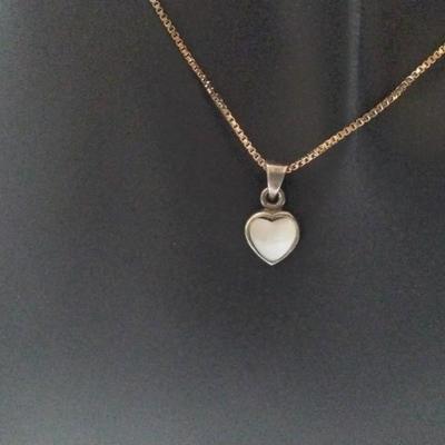 Vintage Mother Of Pearl Heart 16" Gold Vermeil Necklace