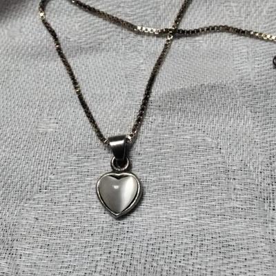 Vintage Mother Of Pearl Heart 16" Gold Vermeil Necklace