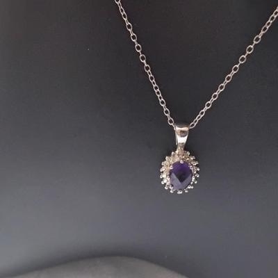 Gorgeous Ross Simons Amethyst and Diamond 18" Necklace