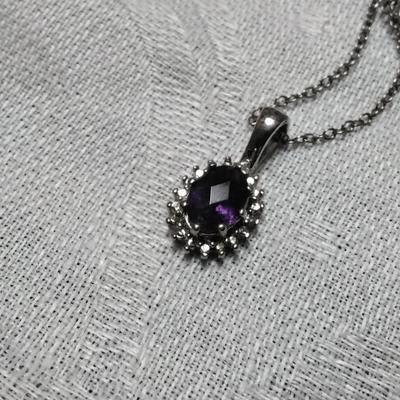 Gorgeous Ross Simons Amethyst and Diamond 18" Necklace