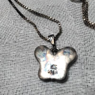 Pretty Vintage Pressed Turquoise Butterfly 19" 925 Necklace