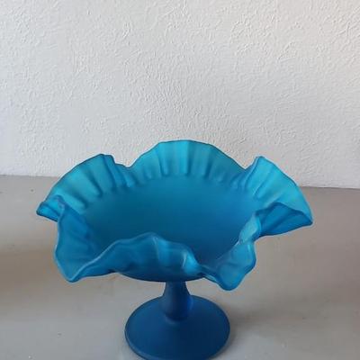 Vintage Westmoreland  glass blue frosted pedestal  dish