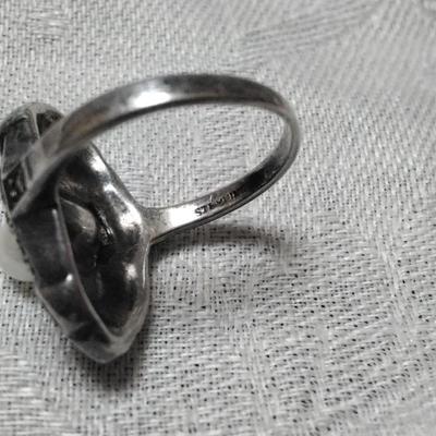 Vintage Pearl and Marcasite 925 Ring Size 6
