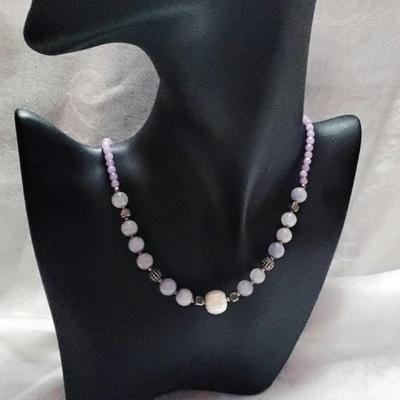 Exquisite Lavender Jade, Hematite, Amethyst 925 Beads With A Stunning Baroque Pearl 18" Necklace