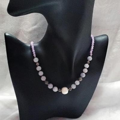 Exquisite Lavender Jade, Hematite, Amethyst 925 Beads With A Stunning Baroque Pearl 18